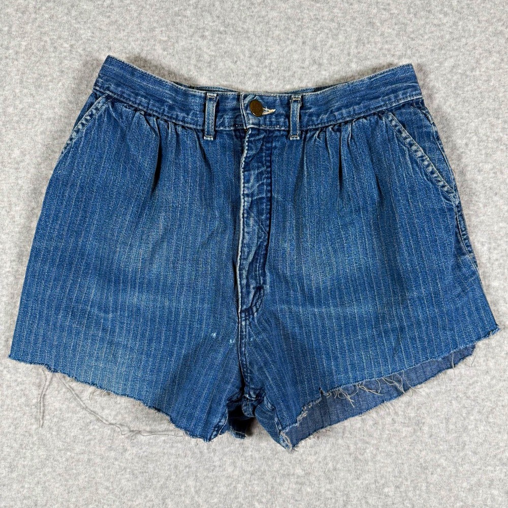 Lee Women Blue Striped Denim Cut Off Shorts Pockets Flat Front Size 11